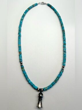 Sterling Silver Turquoise Heishi Blossom Necklace 17” Southwestern Western Boho